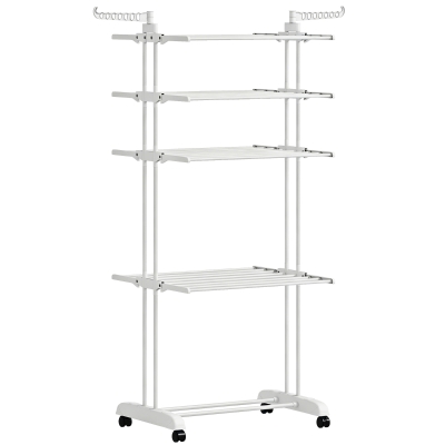 HOMCOM Séchoir 5 Niveaux Acier Blanc avec Roulettes et Ailes