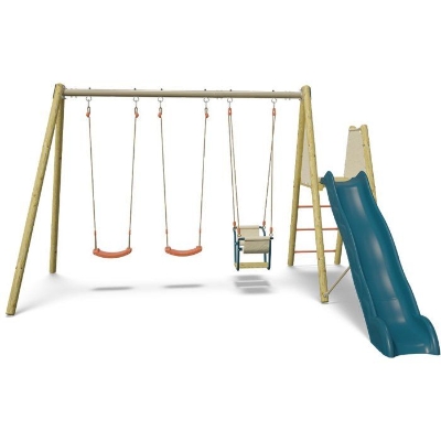 Portique en bois - 3 agres avec toboggan - AMILY - ALEO BY TRIGANO