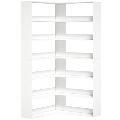 HOMCOM L-Shaped 7-Tier Bookshelf Wood Effect White