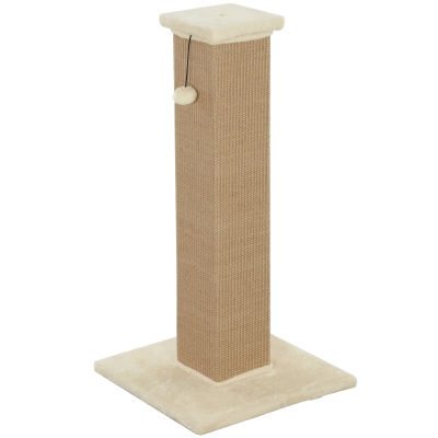 PawHut Stâlp de zgâriere pentru pisici, incl. bilă jucărie, pluș, iută, 41 cm x 41 cm x 81 cm, Bej