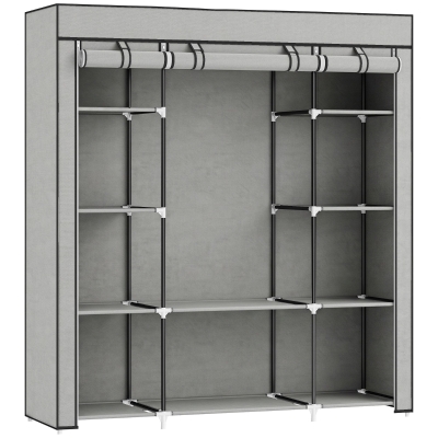 HOMCOM Armoire Pliable Tissu Gris Clair 150x43x162,5cm Etagères