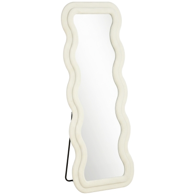 HOMCOM Full-Length Wavy Mirror Velvet Frame 160x60cm White