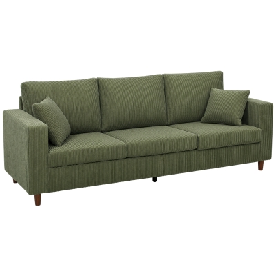 HOMCOM 3-Seater Corduroy Sofa Deep Seat Spring Cushion Green