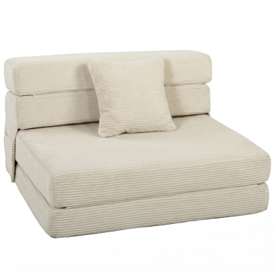 HOMCOM Canapé-Lit 1 Place Velours Crème Convertible avec Poches