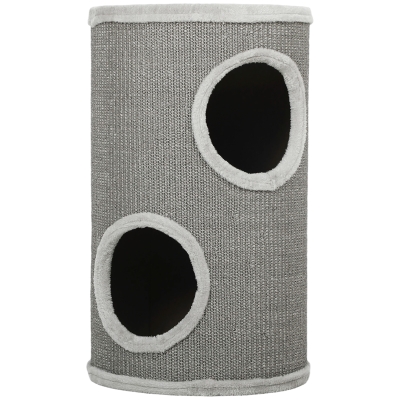 PawHut Tonneau à Griffer 60cm 2 Niches Gris Clair