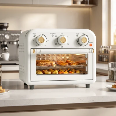 HOMCOM Heißluftfritteuse 12 Liter Mini Backofen mit Umluft, 5 Programmen, Backblech und Frittierkorb, 1200 W, Spülmaschinenfest
