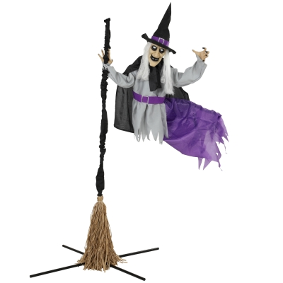HOMCOM Life Size Animated Flying Witch Halloween Decor 200cm