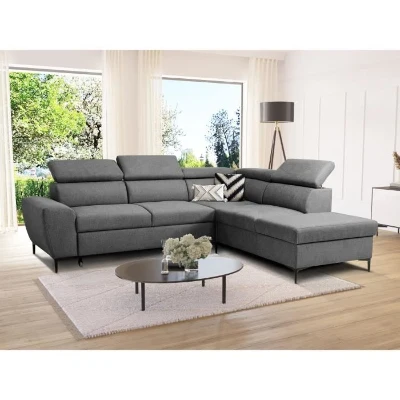 Canapé d'angle convertible réversible avec coffre - 5 places - KASIMIR - Tissu anthracite - 258 x 79/98 x 219 cm