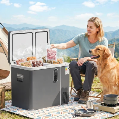 Outsunny 55L Compressor Car Fridge Freezer Dual Zone Grey