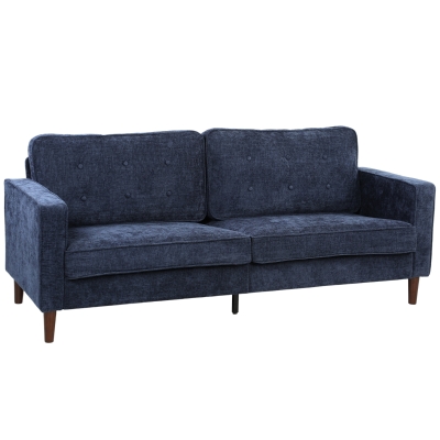 HOMCOM 3-Seater Velvet Sofa Tufted Wood Legs Living Room Dark Blue