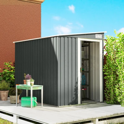 Outsunny Galvanised Metal Shed Sliding Door Light Grey 7x5ft