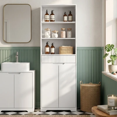 HOMCOM Mobile da Bagno Stretto con Ripiani, Bianco