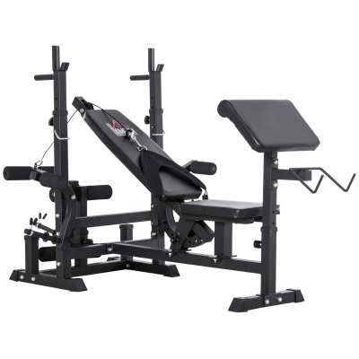 Bancă de Fitness Reglabilă cu Suport pentru Halteră, Negru