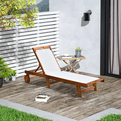 Outsunny ligbed relax ligbed tuinset tuinmeubilair verstelbaar acaciahout textiel natuur 198 x 60 x 88/80/69/45 h cm