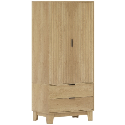 HOMCOM Armoire 2 Portes 2 Tiroirs Bois Naturel 80x50x180cm