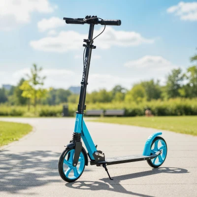 HOMCOM Trottinette Pliable Guidon Réglable Bleu Adultes Enfants