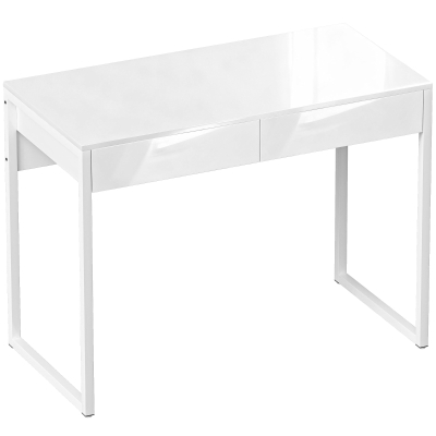HOMCOM Scrivania Moderna con 2 Cassetti 100x50x75cm Bianco Lucido