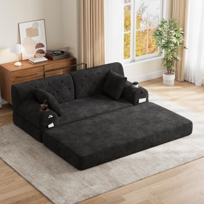 Cozy Sleeper Sofa with High-Density Foam and Soft Corduroy, 168L x 80W x 81H cm, Black