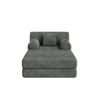 Corduroy Sleeper Chair with Ottoman and Metal Frame, 107L x 162W x 81H cm, Dark Gray