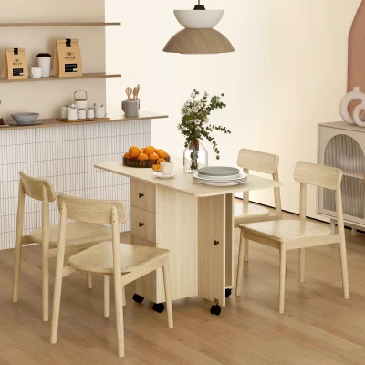 HOMCOM Mesa de Jantar Dobrável com Rodas Mesa Abatível com 2 Gavetas e Armário Mesa Auxiliar Multifuncional 120x60x76,5 cm Madeira