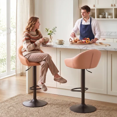 HOMCOM Set 2 verstellbare Barhocker mit Rückenlehne, Braun
