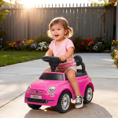 AIYAPLAY Rutschauto für Kinder 12-36 Monate Fiat-Lizenz mit Musik, Hupe und Staufach unter dem Sitz aus PP, Rosa