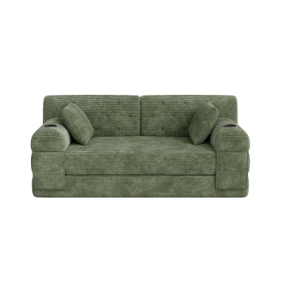 Cozy Sleeper Sofa with High-Density Foam and Soft Corduroy, 168L x 80W x 81H cm, Green