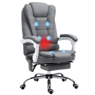 Vinsetto Ergonomische massage bureaustoel met 6 Vibratiepunten, Verstelbare Rugleuning en 360° Draaistoel Grijs