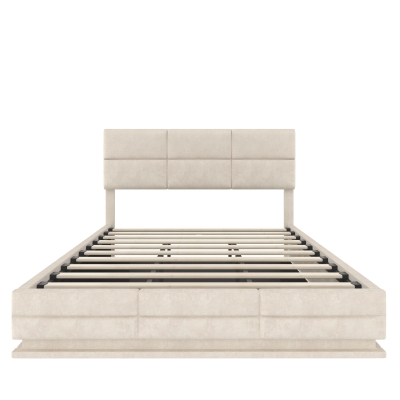 Hydraulic Platform with Spacious Under-Bed Storage, 155L x 202W x 115H cm, Beige