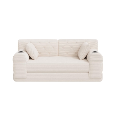Cozy Sleeper Sofa with High-Density Foam and Soft Corduroy, 168L x 80W x 81H cm, Beige