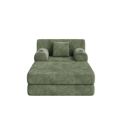 Corduroy Sleeper Chair with Ottoman and Metal Frame, 107L x 162W x 81H cm, Green