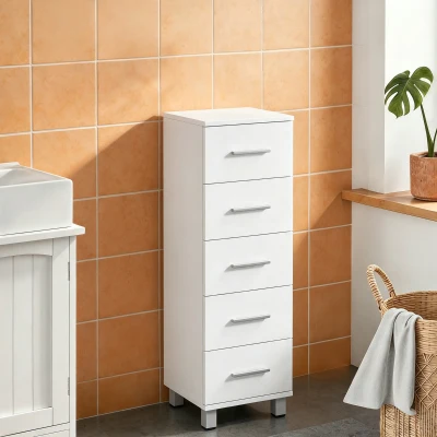 HOMCOM Commode 5 Tiroirs Moderne Blanc pour Chambre et Salon