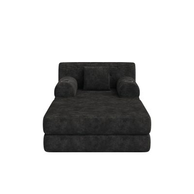 Corduroy Sleeper Chair with Ottoman and Metal Frame, 107L x 162W x 81H cm, Black