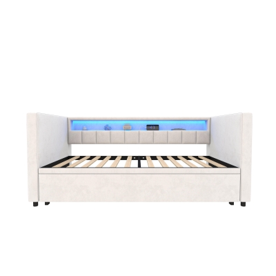 Space-Saving Sofa Bed with Pull-Out Bed, 201L x 100W x 73H cm, Beige