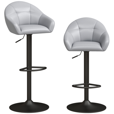 HOMCOM Bar Stools Adjustable Heights Breakfast Bar Stools Backrest Armrests Set of 2 with Rubber Ring Metal Base, Grey