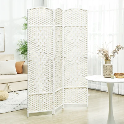 HOMCOM Separador de Ambientes de 3 Paneles Biombo Plegable 135x180 cm Pantalla de Privacidad de Polipropileno Blanco