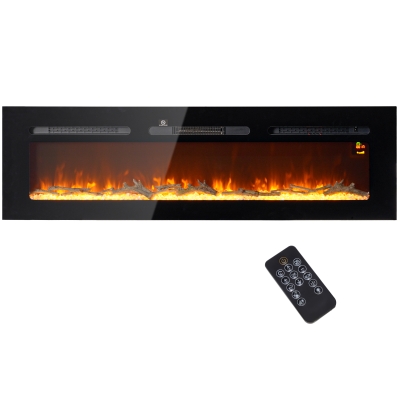 HOMCOM Elektrischer Kamin mit Wandhalterung und Fernbedienung, künstliche Holzscheite und Kristalle, 1800W Leistung, Schwarz