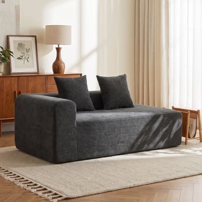 HOMCOM Canapea cu 2 locuri din chenille cu 2 perne șezut cu arcuri fără montaj 71,5x91,5x83 cm Gri închis