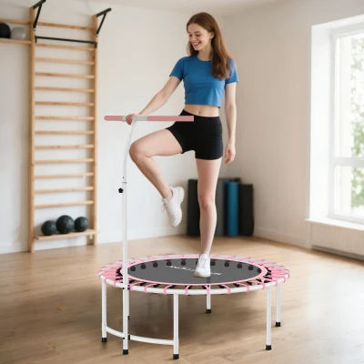 SPORTNOW Cama Elástica Fitness Ø102 cm con Mango Ajustable de 5 Niveles y Marco de Acero para Entrenamiento Piernas Cuerpo Azul