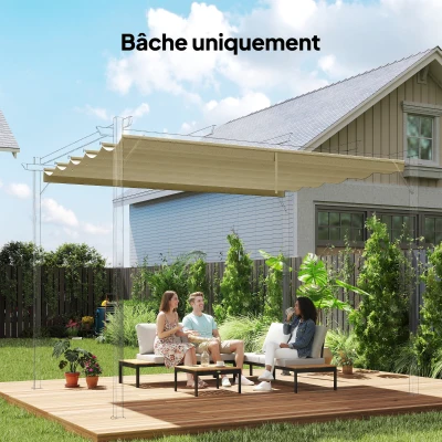 Outsunny Toile Toit Pergola Rétractable 4x3m Beige