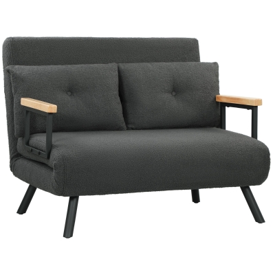 HOMCOM Schlafsofa 2er-Sofa mit Schlaffunktion, inkl. 2 Kissen, Sherpa-Optik, Natur + Dunkelgrau + Schwarz