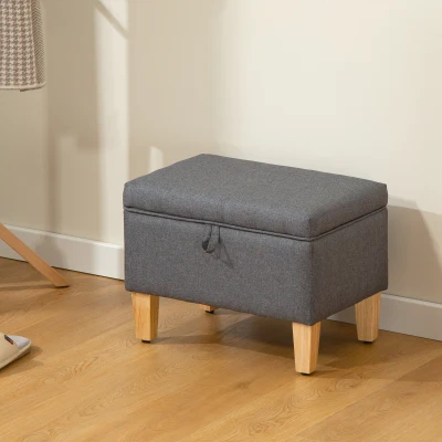 HOMCOM Linen Storage Ottoman Footstool Charcoal Grey