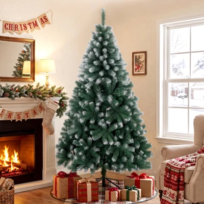 HOMCOM Árbol de Navidad 180 cm con 700 Ramas Ignífugas y Base Plegable de Acero, Fácil Montaje, Verde