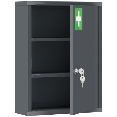 kleankin Medizinschrank zur Wandmontage mit Schloss, 3-stufiger Stahl-Wandschrank, 40 x 15 x 53,5 cm, Kohlegrau