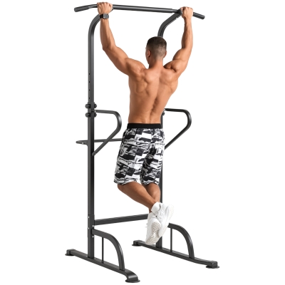 HOMCOM Power Tower Dip Station Adjustable Height Home Gym