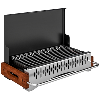 Outsunny Barbacoa de Carbón Plegable Barbacoa Portátil 50,5x34x33 cm con Bandeja de Carbón Extraíble para Camping Picnic Negro