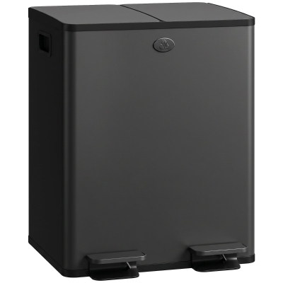 HOMCOM Papelera de Cocina de Acero Inoxidable con 2 Compartimentos 2x20L Pedal Tapas de Cierre Suave y Cubo Extraíble Negro