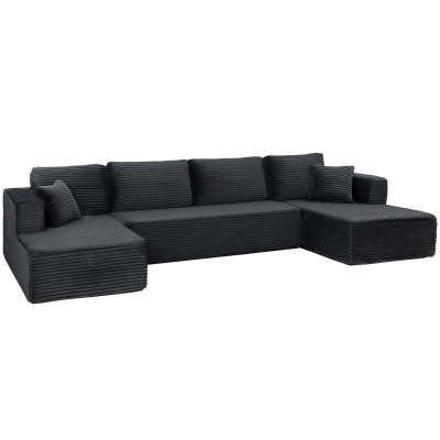 HOMCOM Canapea modulară în U cu 2 chaiselongue, canapea extensibilă tip cord cu spumă de înaltă densitate și șezut cu arcuri, Gri închis
