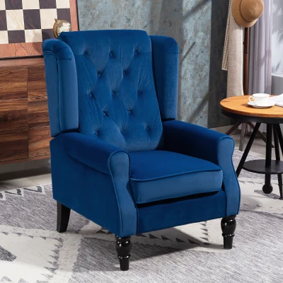 HOMCOM Retro Wingback Upholstered Accent Chair Blue