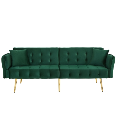 Space-Saving Sofa Bed with Folded Backrest, 178L x 82W x 70H cm, Green